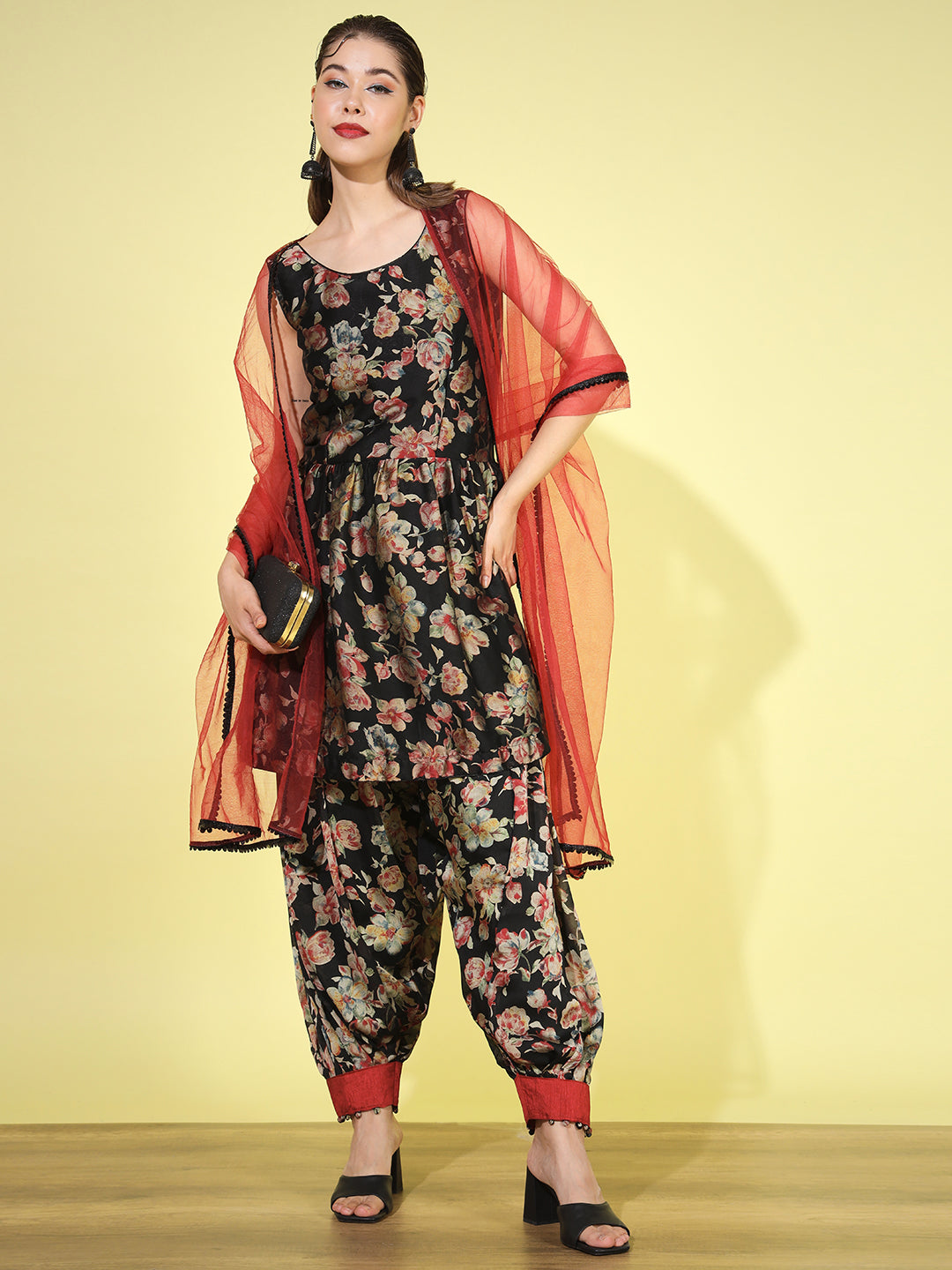 PWDV6160 Peplum Floral Digital Print Kurta Set with Afghan Salwar & Net  Dupatta – Chhabra 555