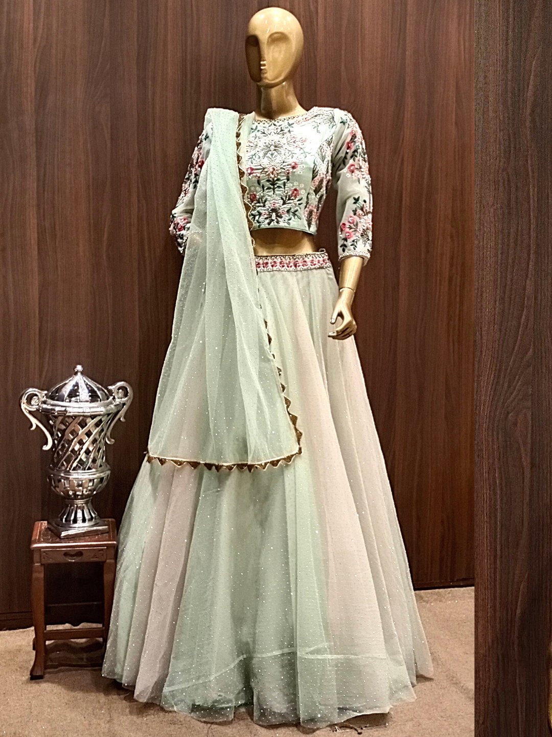 SJOK7224 Embellished Silk Crop Top Lehenga in Floral Pattern – Chhabra 555