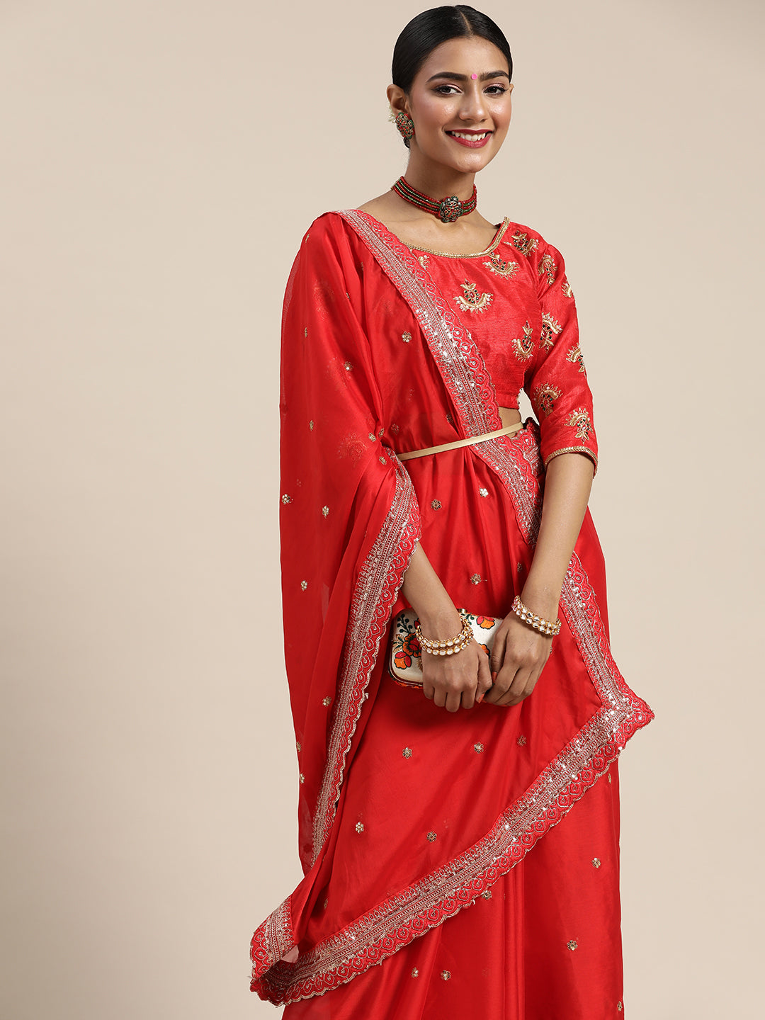 Buy CHHABRA 555 Embellished Bollywood Georgette Red Sarees Online @ Best  Price In India | Flipkart.com