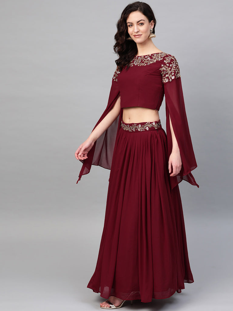 Buy Black Crop Top Satin Embroidery Stone Waistband Georgette Lehenga Set  For Women by Khwaab by Sanjana Lakhani Online at Aza Fashions.