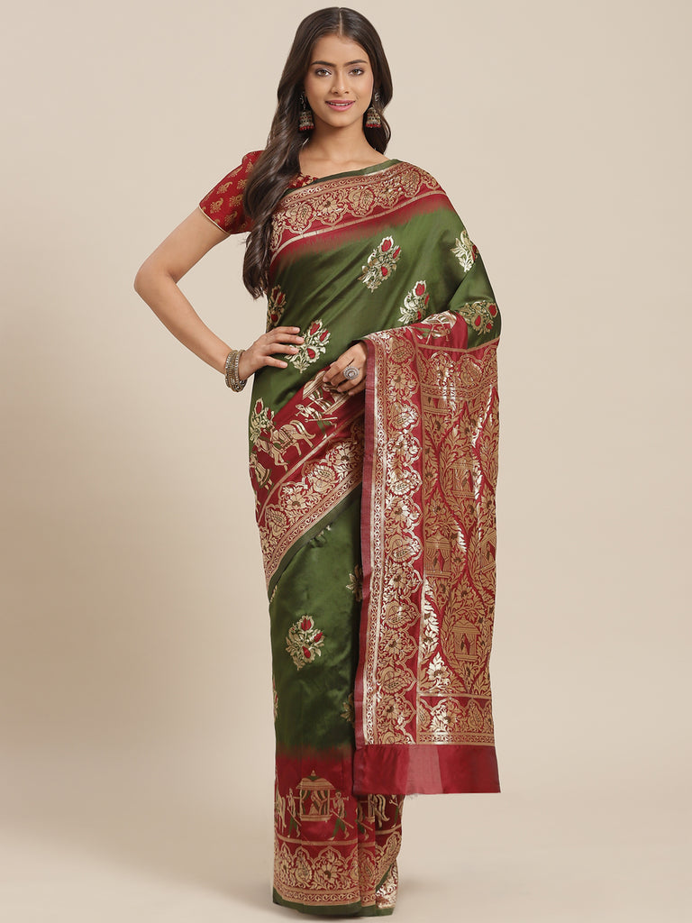 KGEL4399 Chhabra 555 Ombre Resham & Zari weaving Silk Saree with Peacock &  Wedding Procession Doli Motifs