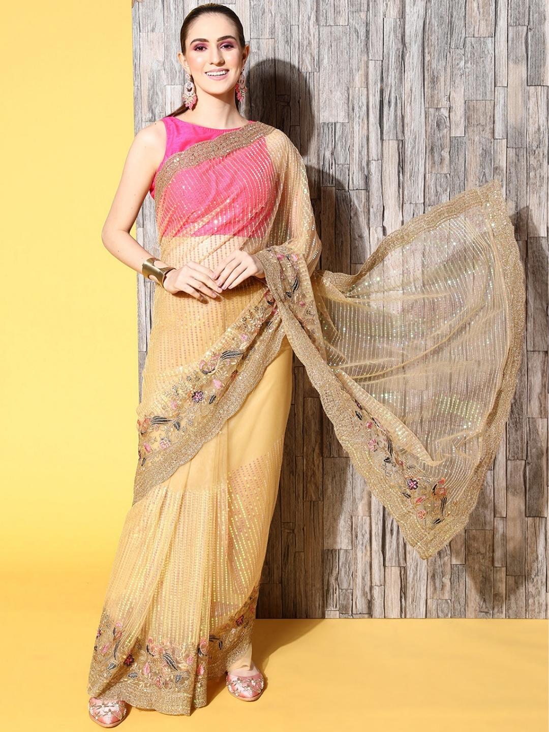 Party Wear Saree with Embellished Blouse