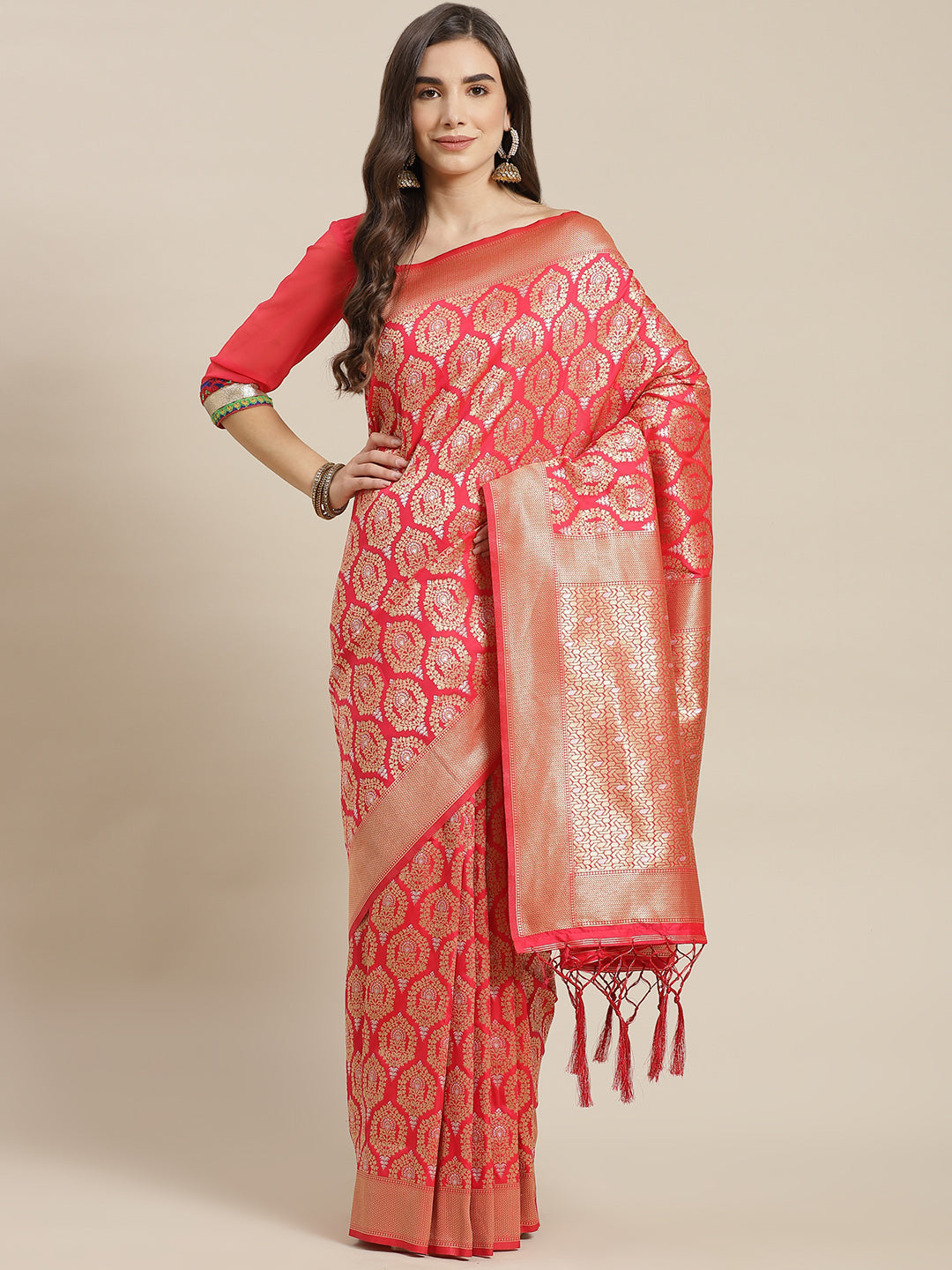 Sandy Yellow and Pink Designer Banarasi Saree – MySilkLove