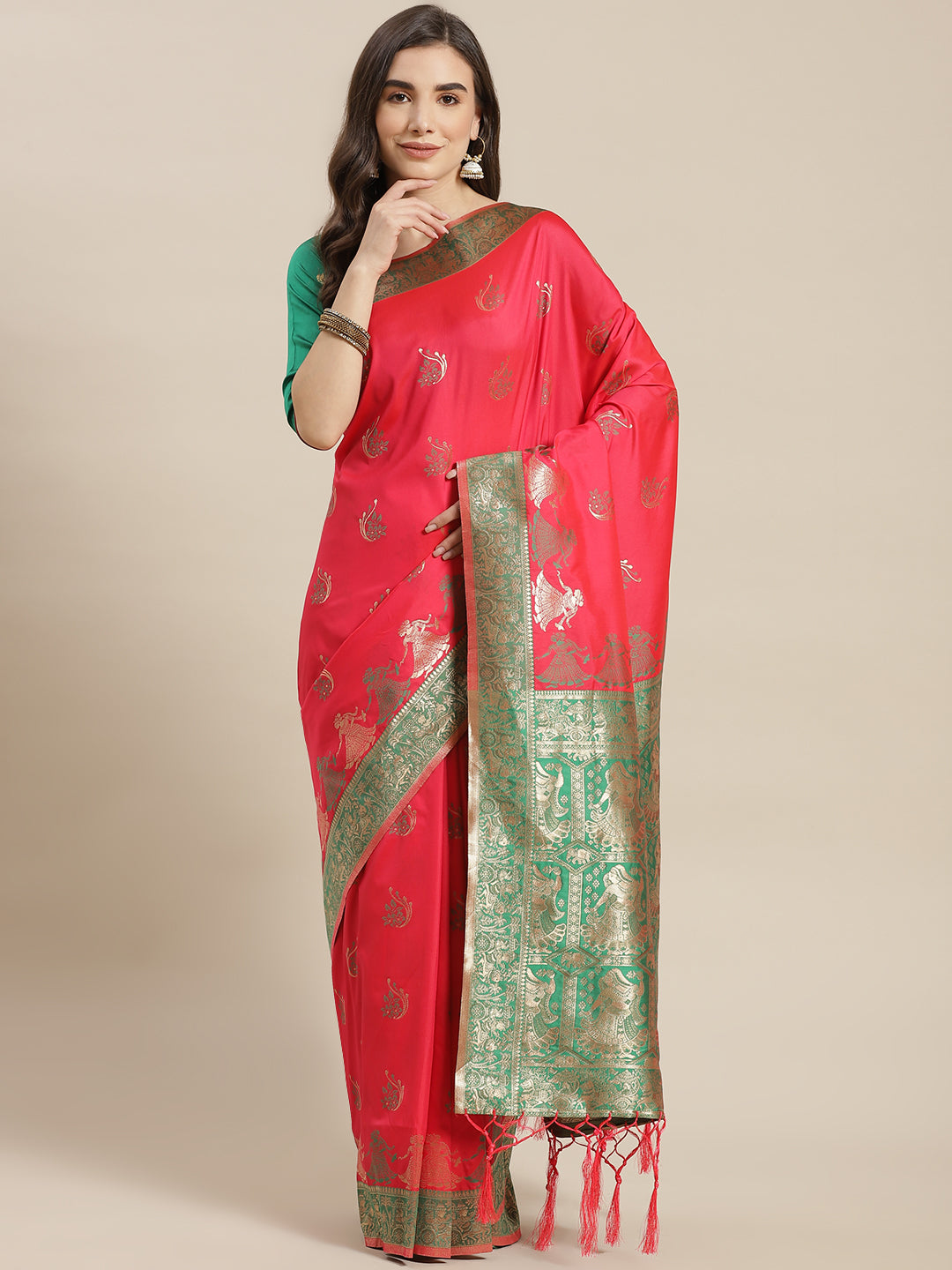 Red and black Pure Silk Swarnachari Saree. – USRA