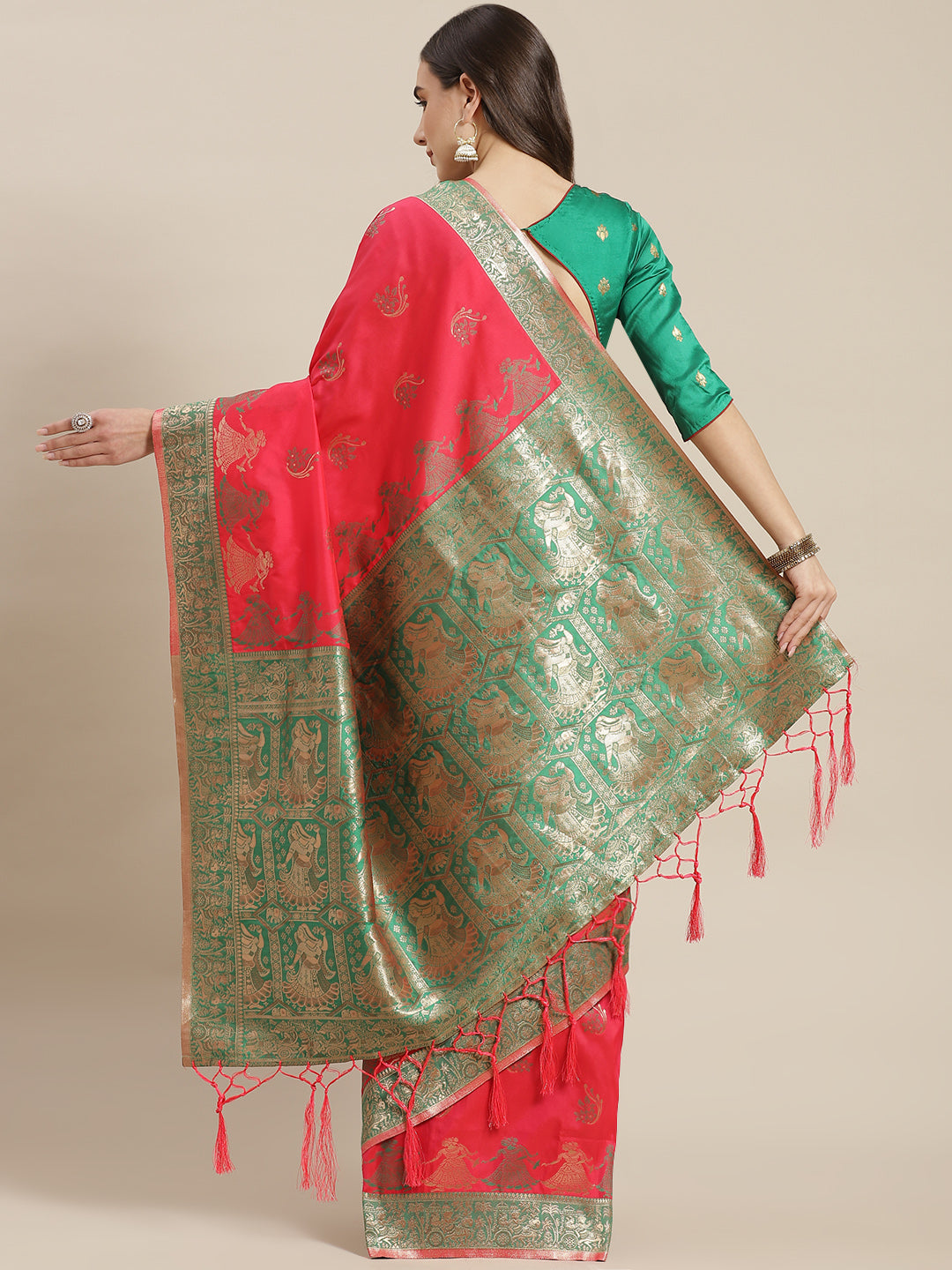 Morningstar Red Baluchari/Swarnachari Saree Silk - MSTHS