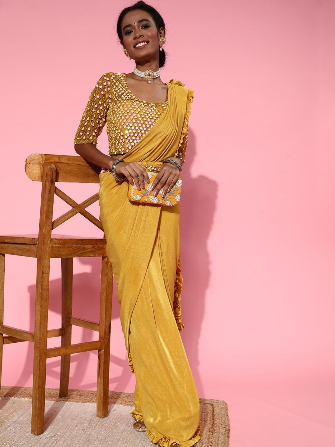 Yellow Drape Saree with detacheable belt – VERVE & VOGUE
